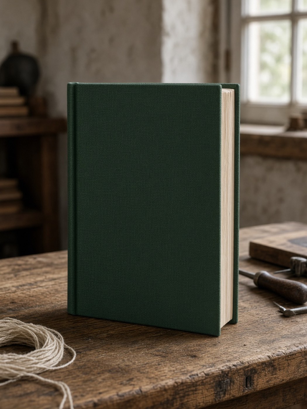 Von Hand gebundenes Buch in Leinen